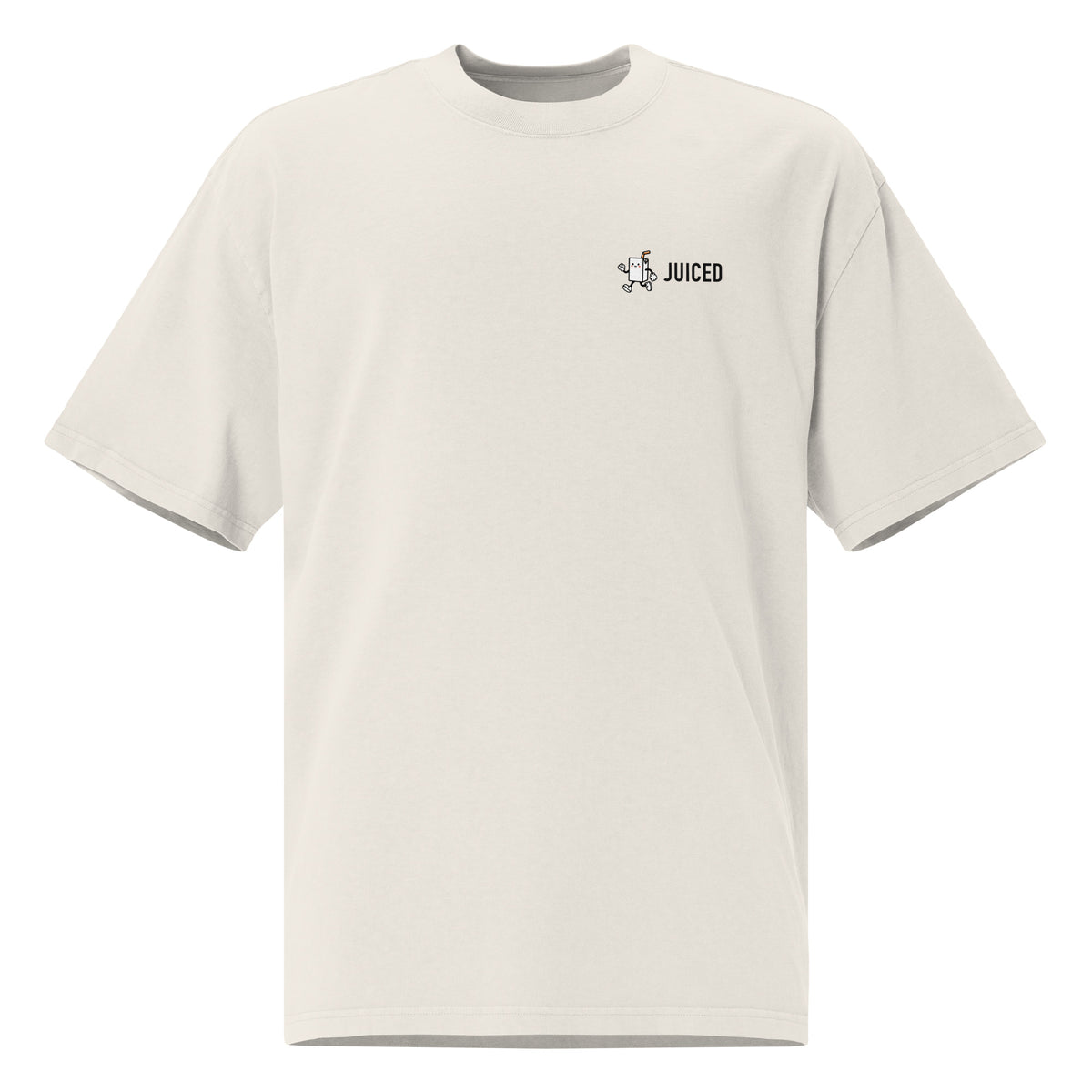 REDLINE Oversized Faded T-Shirt in Faded Bone – Vorderansicht mit kleinem schwarzem JUICED-Maskottchenlogo