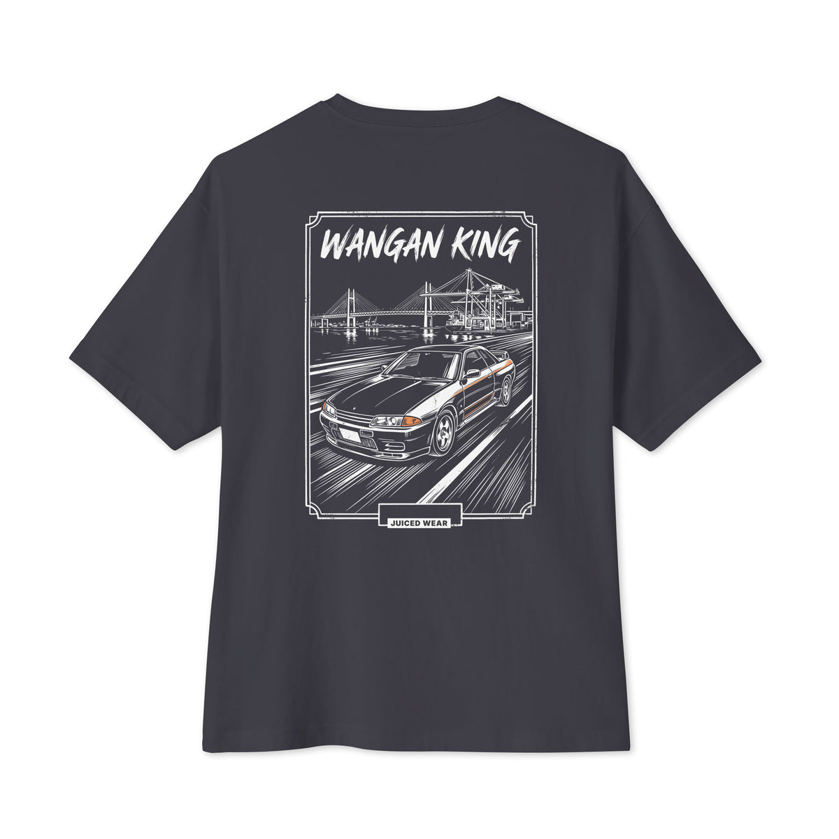 WANGAN KING Oversized Shirt in Dunkelgrau – Rückansicht