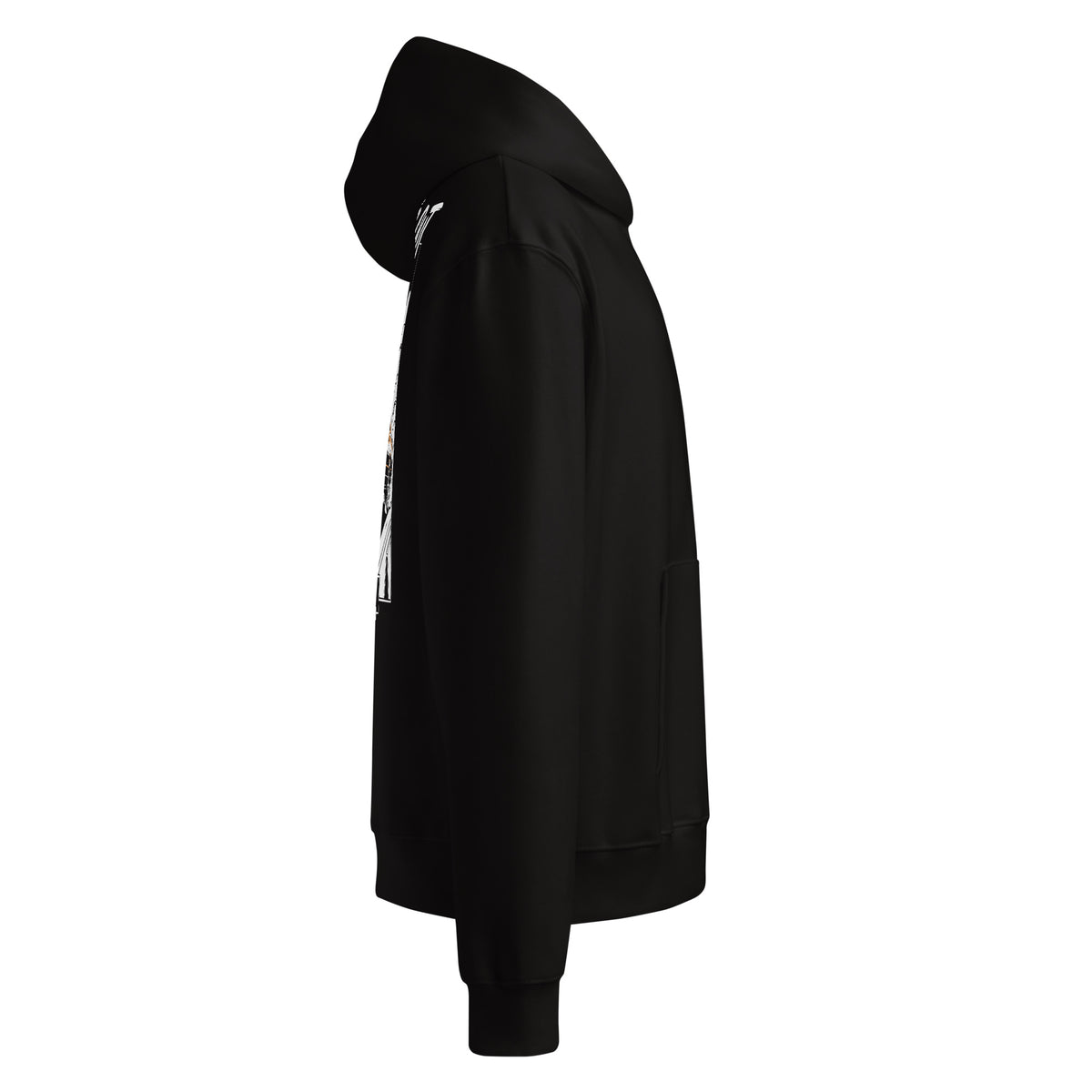 LIGHTS OUT Oversized Hoodie in Schwarz – Seitenansicht rechts