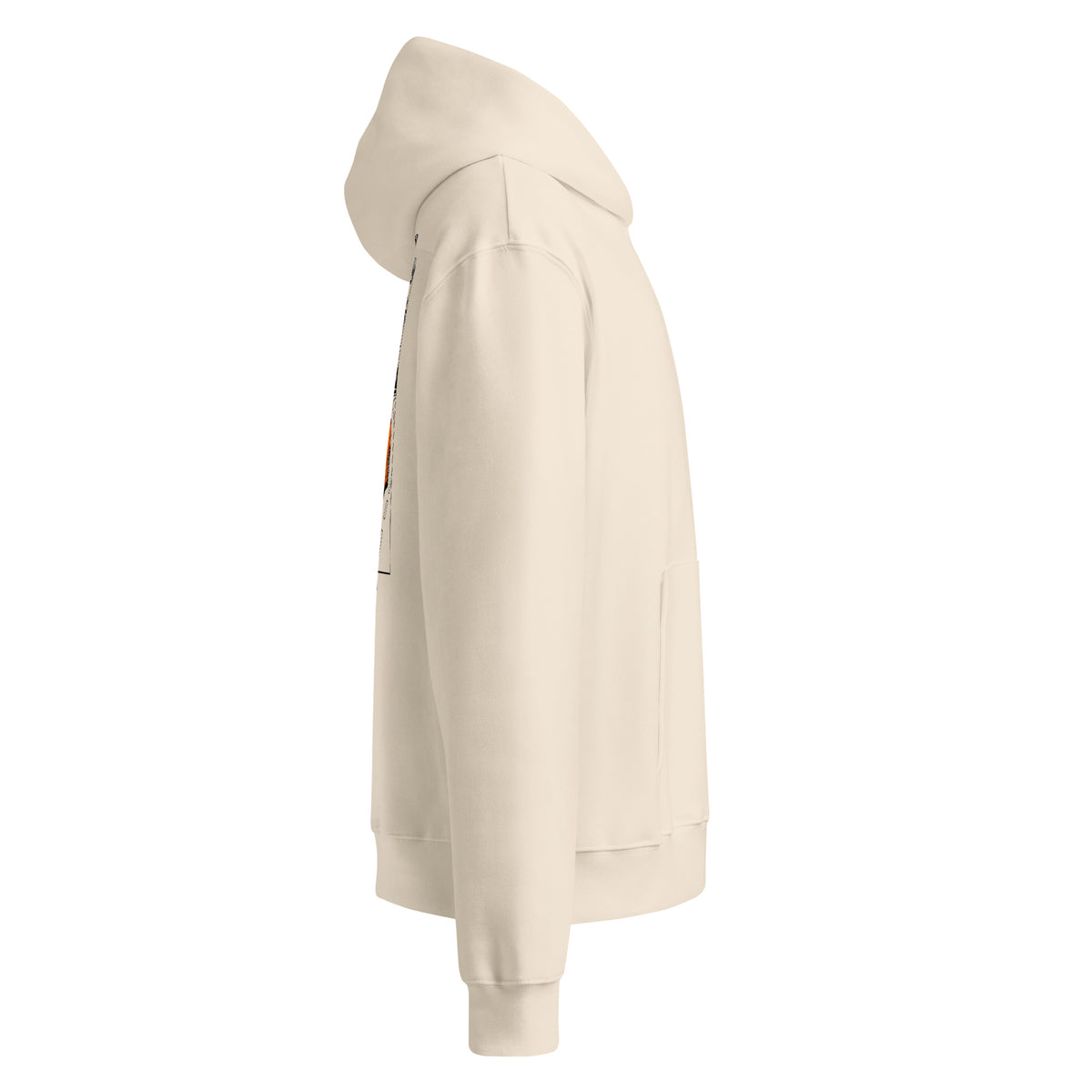 FLAMINGO RUN Oversized Hoodie in Sandbeige – Seitenansicht rechts