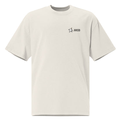 REDLINE Oversized Faded T-Shirt in Faded Bone – Vorderansicht mit kleinem schwarzem JUICED-Maskottchenlogo