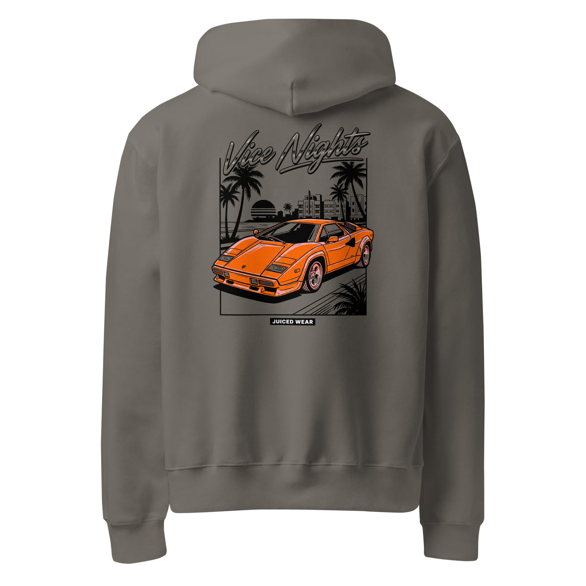 VICE NIGHTS Oversized Hoodie in Asphaltgrau – Rückansicht