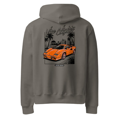 VICE NIGHTS Oversized Hoodie in Asphaltgrau – Rückansicht