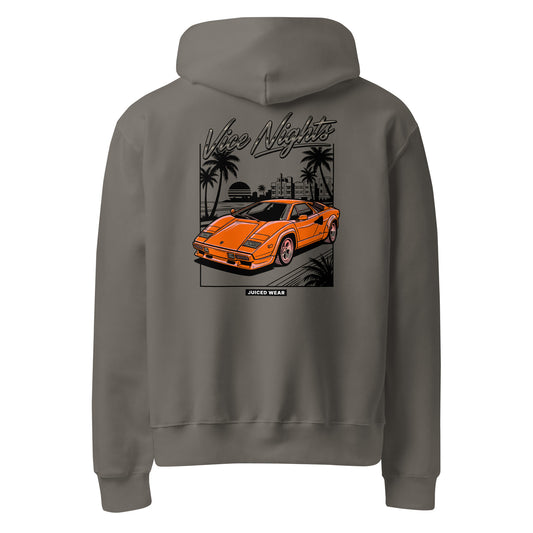 VICE NIGHTS Oversized Hoodie in Asphaltgrau – Rückansicht