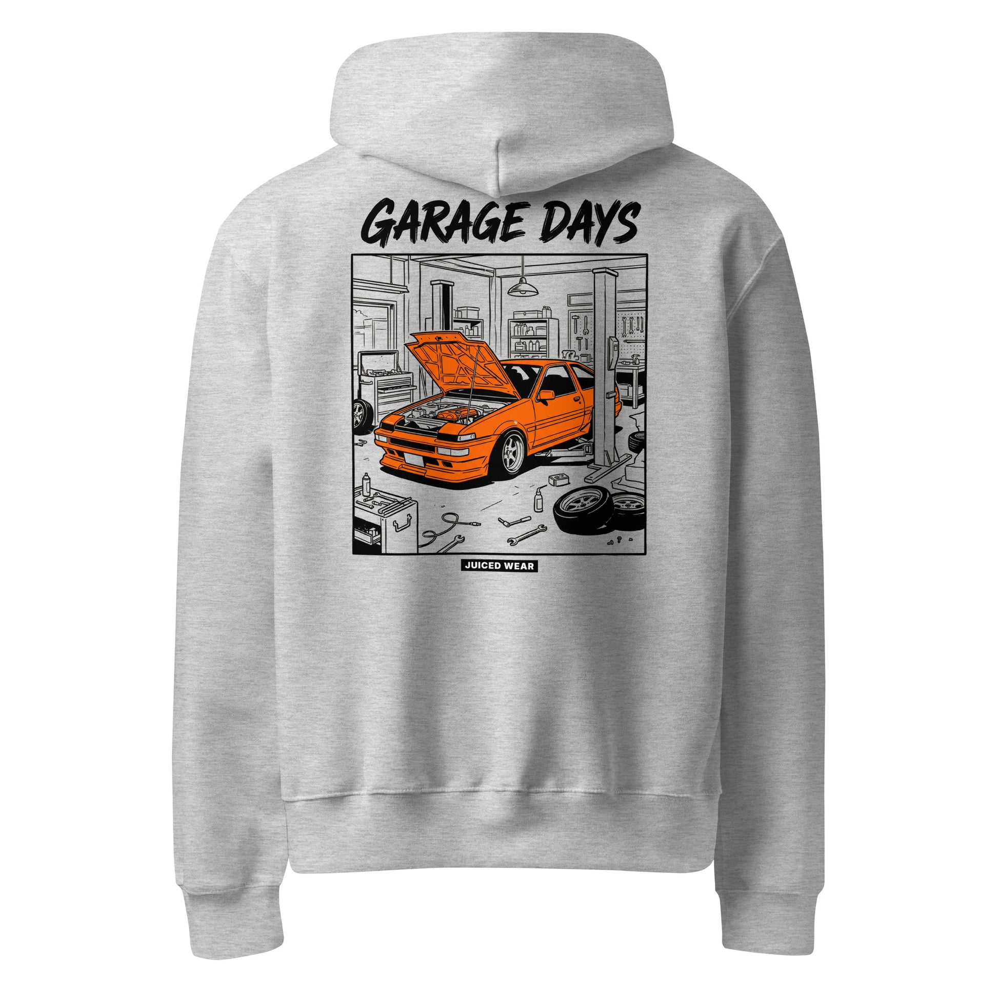 GARAGE DAYS Oversized Hoodie in Grau meliert – Rückansicht