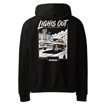 LIGHTS OUT Oversized Hoodie in Schwarz – Rückansicht