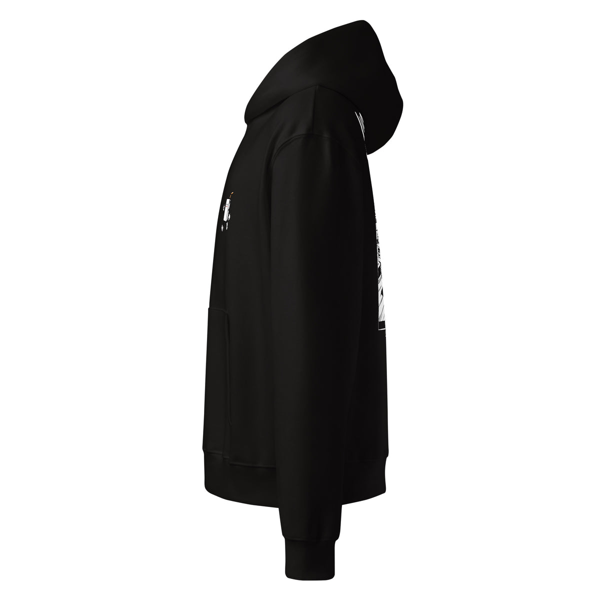LIGHTS OUT Oversized Hoodie in Schwarz – Seitenansicht links