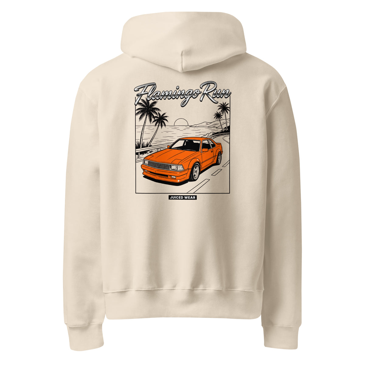 FLAMINGO RUN Oversized Hoodie in Sandbeige – Rückansicht