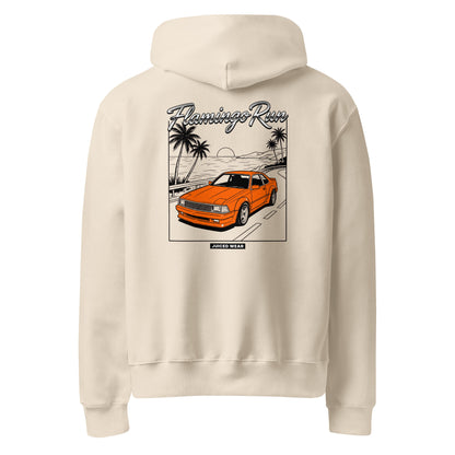 FLAMINGO RUN Oversized Hoodie in Sandbeige – Rückansicht