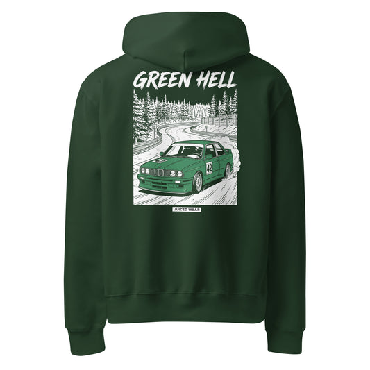 GREEN HELL Oversized Hoodie in Waldgrün – Rückansicht