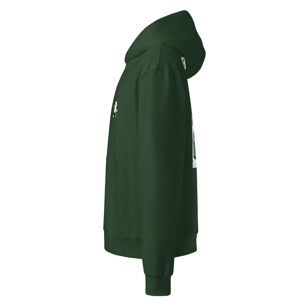 GREEN HELL Oversized Hoodie in Waldgrün – Seitenansicht links