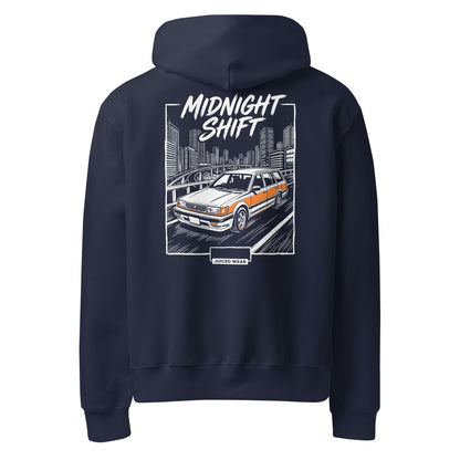 MIDNIGHT SHIFT Oversized Hoodie in Navy – Rückansicht