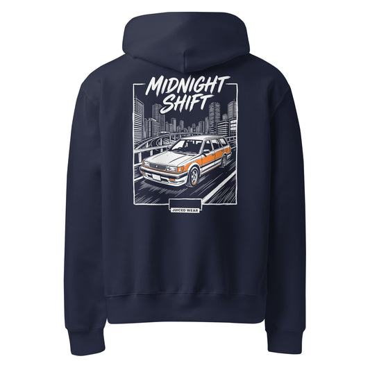 MIDNIGHT SHIFT Oversized Hoodie in Navy – Rückansicht