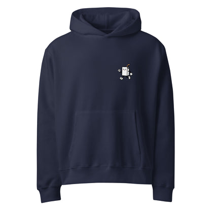 MIDNIGHT SHIFT Oversized Hoodie in Navy – Vorderansicht mit Print