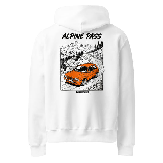 ALPINE PASS Oversized Hoodie in Weiß – Rückansicht